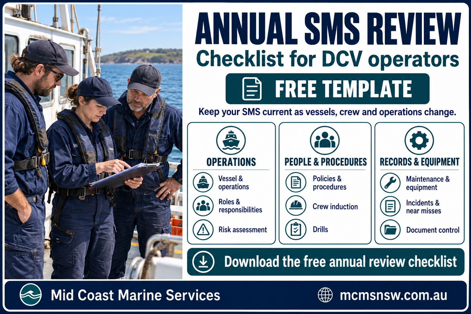 Annual SMS review checklist for domestic commercial vessel operators under Marine Order 504